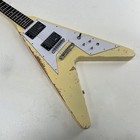 High-quality V-shaped Electric Guitar  Yellow Vintage Finish  Silver Accessories