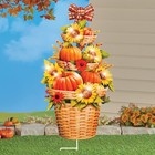 Solar Led Autumn Pumpkin Topiary Fall Harvest Metal Garden Stake Yard Art Decor