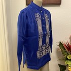 Men s Royal Blue L Barong Tagalog Filipino Formal Attire Embroidered Dress Shirt