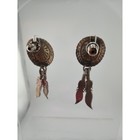 Vintage Navajo Sterling Silver Concho And Feather Dangle Earrings