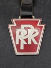 C1960s Pennsylvania Railroad Watch Fob With Leather Strap Train Vintage Pocket