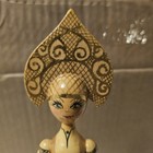 Vintage Russian Wooden Folk Art Doll Hand Painted 9  Black   Gold Floral