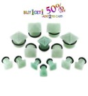 Pair 8g-25mm Green Jade Pyramid Stone Plugs Single Flare Gauges Organic 2209