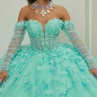 Mint Green Shiny Quinceanera Dresses Glitter Applique Flower Beads Birthday Gown