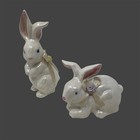 Vintage Pair Of Russ Sitting Bunnies Lusterware Finish Ribbon flower Item  15785