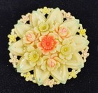 Beautiful Vintage Celluloid Floral Pink yellow Brooch  Flower Pin Occupied Japan