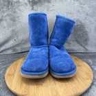 Ugg Boots Womens Size 6 Blue Suede Shearling Lined Mid Calf Winter Snow