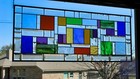 Stained Glass Window Panels  Frosted Beveled Border  Geometric Pair 15x37