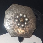 Vintage Octagonal Floral Etched Mixed Metal Belt Buckle Silver Brass Tone Boho