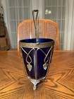 Atq French Cobalt Blue Gold Ormolu Grapes 3 Footed Vase urn basket France 9 5   