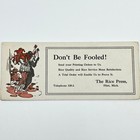 1910s Blotter Card The Rice Press Don   t Be Fooled Jester Joker Flint Mi Sc8