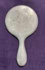 Vintage Floral Etched Aluminum Silver Tone Vanity 9    Hand Mirror Round Beveled