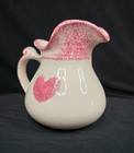 Vintage Pink Spongeware Ceramic Pitcher With Heart   Cottagecore   C  1980-1990