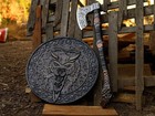 Viking Wolf Engraved Axe   Shield- Authentic Medieval Axe For Battle And Hunting