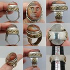 Agate  Silver Ring With Ancient Carved Rare   Roman   Face Stone