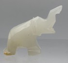 Vintage Hand Carved White Onyx Marble Elephant Figurine Trunk Up  Read