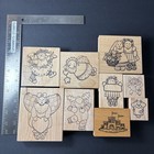 Azadi Earles Animals Kids Cute Country Folk Primitive Lot Of 9 Rubber Stamps