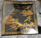 Vintage Antique Asian Korean Black Lacquer Side End Coffee Table With Glass Top