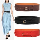 Real Leather Waist Belt Gold Pin Buckle Wide Waistband Fashion Women Dress Belt