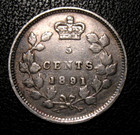 Old Canadian Coins 1891 Canada  Silver  Five Cents 5 C