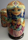 Russian Hand Painted Signed Nesting Dolls Matryoshka Winter Festival Set 5