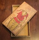Antique Wood Box Painted Golf Lady Art Deco 1920 Woman Golfer Pyrography