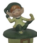 Vintage Ceramic Whimsical Elf Pixie Sitting On Green Hat Japan Christmas Decor