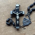 Vintage Ebony Wood Rosary Prayer Necklace France Catholic Religious Crucifix