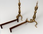 Vintage Brass Steeple Top Fireplace Andirons Pair - Colonial Revival Style