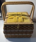 Vintage Sewing Basket Japan Wicker Box W  Handle Insert 11x11x8