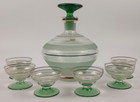 Estelle Glass Carafe Decanter 7 Piece Set Green Art Deco Poland Italy Vtg