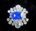 Magnificent  Czech Vintage Style Glass Rhinestone Button   Crystal   Royal Blue