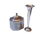 Vintage Sterling Bud Vase   Ornate Antique Silver Plate Tea Caddie