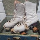 Vintage Chicago Hyde Roller Skates White Leather Wood Wheels Size 3 W  Case