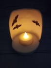 Halloween Tea Light Glass Candle Holder Unsigned Some Cosmetic Wear 4  Tall