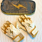 Bruce Bolt Batting Gloves Youth L Premium Pro Cabretta Leather White Gold Used