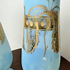 Pair Of Antique Bristol Blue Opaline Glass Vases With Hand Painted Gold Trim 8 