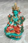 Hand Painted Tibetan Green Tara Resin Statue Handmade In Nepal