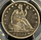 1853 Arrows   Rays Seated Liberty Half Dollar     Pcgs Vf25 