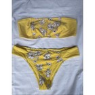 Abercrombie   Fitch Yellow Floral Bandeau Bikini M s Set Bikini High Leg Euc