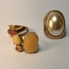 Ann Taylor Rings Set Gold Tone Faux Pearl Red Stone Yellow Resin Mixed Lot 3pc