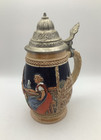 German Ceramic Beer Stein Pewter Lid Glazed Vintage Beer Mug