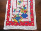 Vtg  Startex Red Floral Scallop Edge Print Dish Towel  Bright Colors Cotton Exc