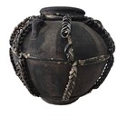 Vintage Volcanic Black Clay Rattan Wrapped Vessel Vase Ceramic Braided Vase 12 