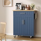 Kitchen Island Cart W  Storage Portable Bar Cabinet On Wheels Rolling Microwave