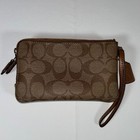 Coach F66506 Signature Wristlet Brown Tan Zip Pouch Wallet Clutch Euc