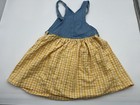 Vintage Buster Brown Girl 6 Denim Overall Dress Yellow Gingham Embroidered Daisy