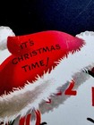 1 Vtg Anthropomorphic Xmas Greeting Card Cute Old Clock W holly Hands Candy Cane