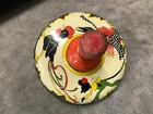 Vintage Rooster Mouse   Red Hen Tin Spinning Top Toy Fable Story Lithograph