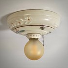 1930s Uranium Glass Flush Mount Ceiling Light  Hand-painted Porcelain Art Deco